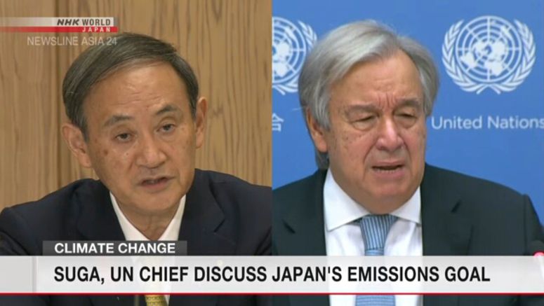 Suga informs UN chief of carbon-neutral goal