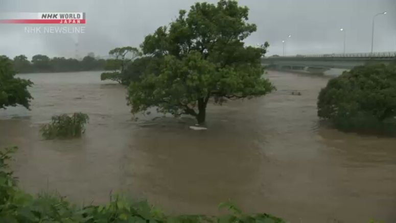Kuma River in Kumamoto overflowing