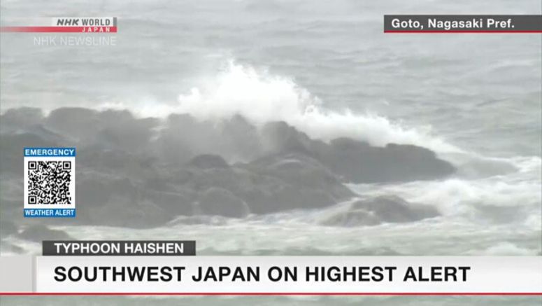 Typhoon Haishen rages toward Japan's southwest