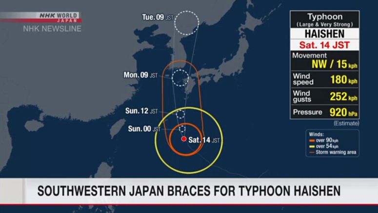 Southwest Japan braces for Typhoon Haishen