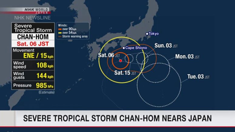 Severe Tropical Storm Chan-hom nears Japan