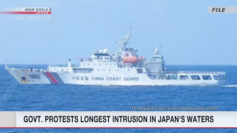Govt. protests longest intrusion in Japan's waters Govt. protests longest intrusion in Japan's waters
