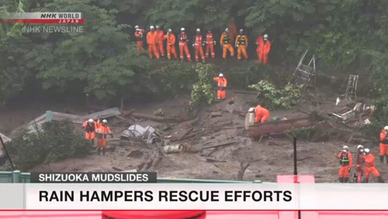 Rain hampers mudslide rescue efforts in Shizuoka