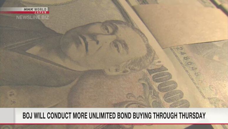 BOJ will conduct more unlimited bond buying through Thursday