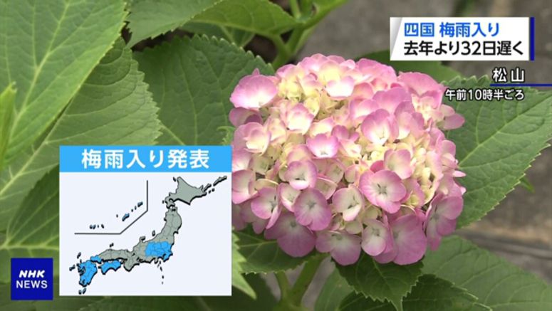 Rainy season off to late start in Shikoku