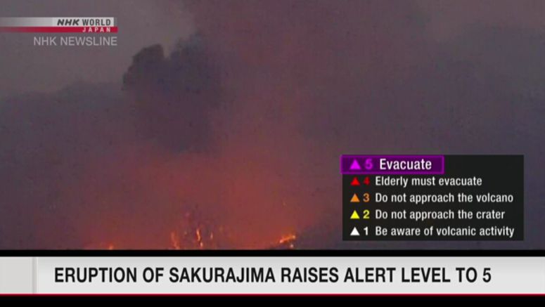 Eruption of Sakurajima raises alert level to 5