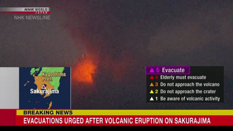 Evacuation order issued after volcanic eruption on Sakurajima in southwest Japan