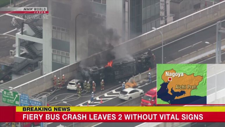 Fiery bus crash leaves two without vital signs