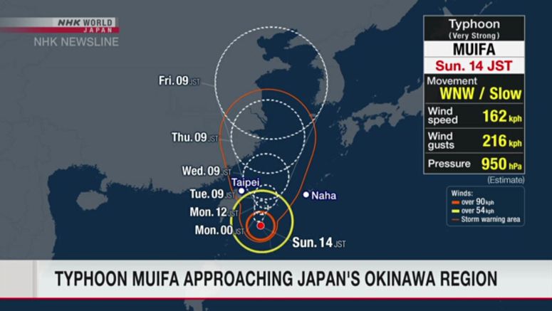 Typhoon Muifa moving near Japan's Okinawa islands