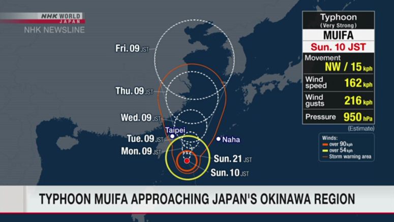 Typhoon Muifa approaching Japan's Okinawa islands