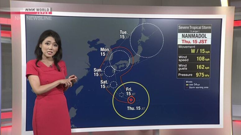 Tropical Storm Nanmadol approaching Okinawa and western Japan