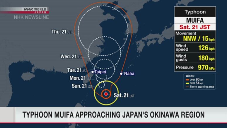 Typhoon Muifa approaching Japan's Okinawa region