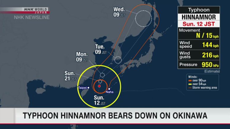 Typhoon Hinnamnor heads north with raging winds and heavy rain