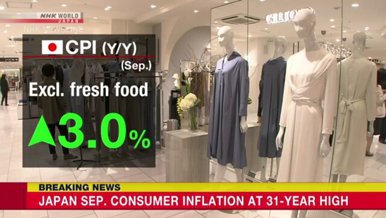 Japan's core consumer prices rise 3 percent in September