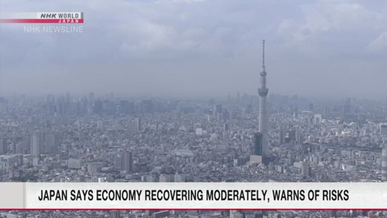 Japan says economy recovering moderately, warns of risks