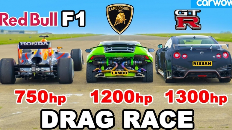 1200 HP Lamborghini Huracan Vs. 1300 HP Nissan GT-R Nismo Vs. Red Bull F1 Car Is A Race For The Ages