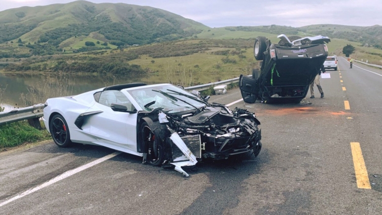 Corvette C8 Tips Over Toyota Truck While Trying To Overtake Three Vehicles In California