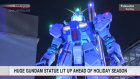 Mobile Nu Gundam statue lit up in Fukuoka City ahead of the holiday season