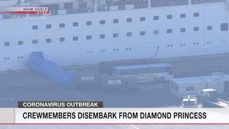 Coronavirus: Crew members disembark cruise ship