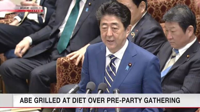 Abe grilled at Diet over dinner parties