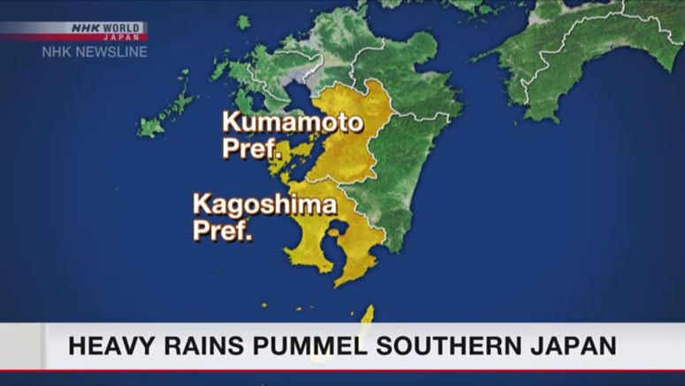 Heavy rains pummel southern Japan