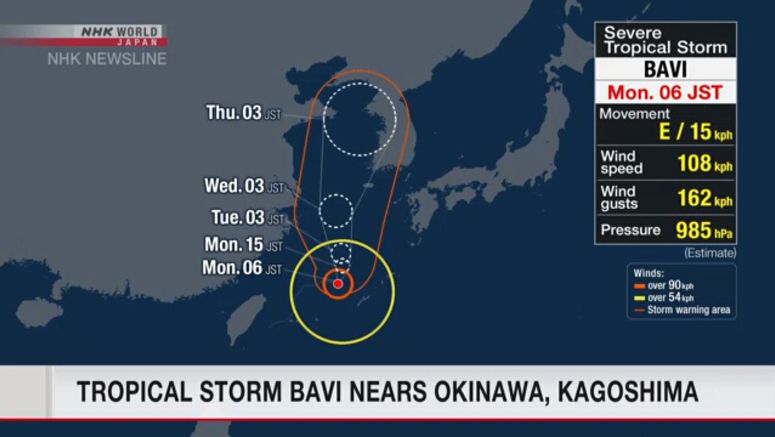 Tropical storm Bavi approaching Okinawa