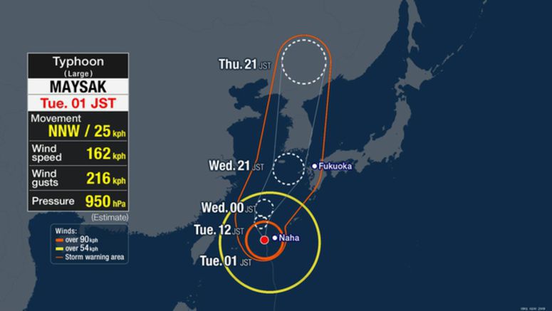 Typhoon Maysak moving through Okinawa