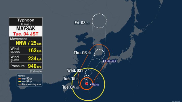 Typhoon Maysak hitting Okinawa