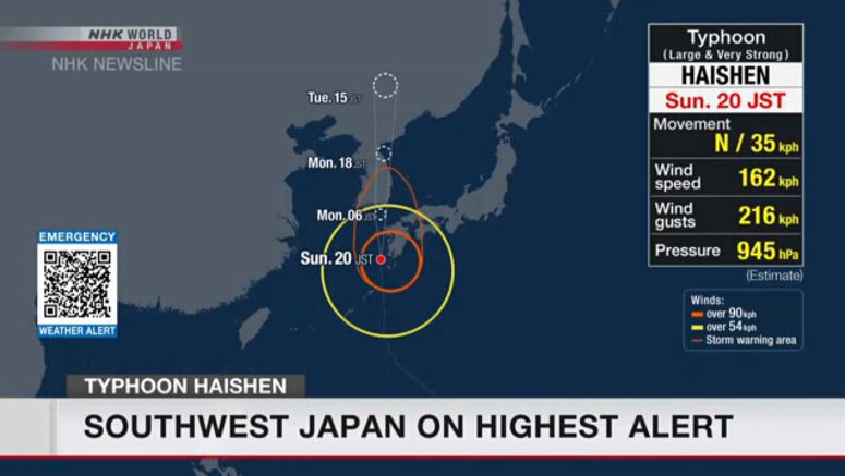 Typhoon Haishen hitting Japan's southwest
