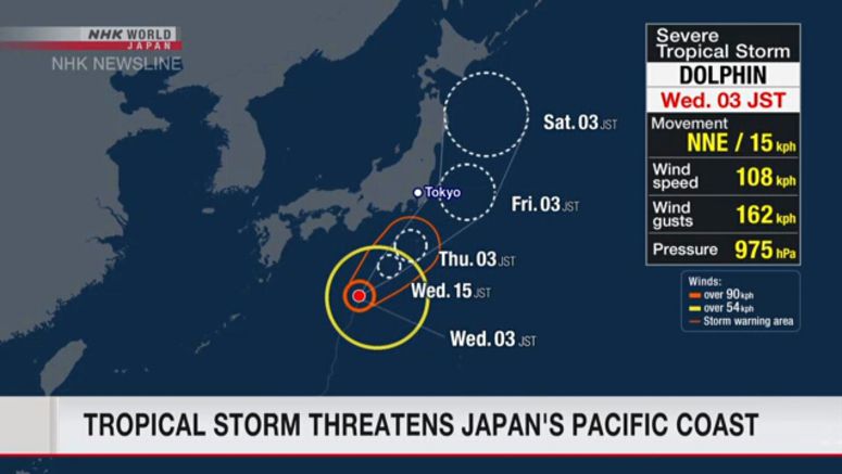 Tropical storm Dolphin nears Japan coast