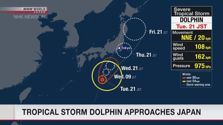 Tropical storm dolphin approaches Japan