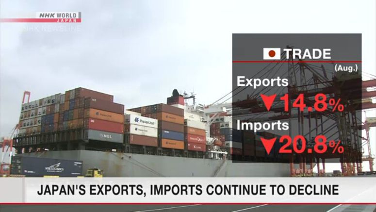 Japan's imports, exports declined in August