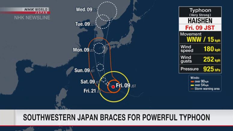 Typhoon Haishen to approach Japan over weekend
