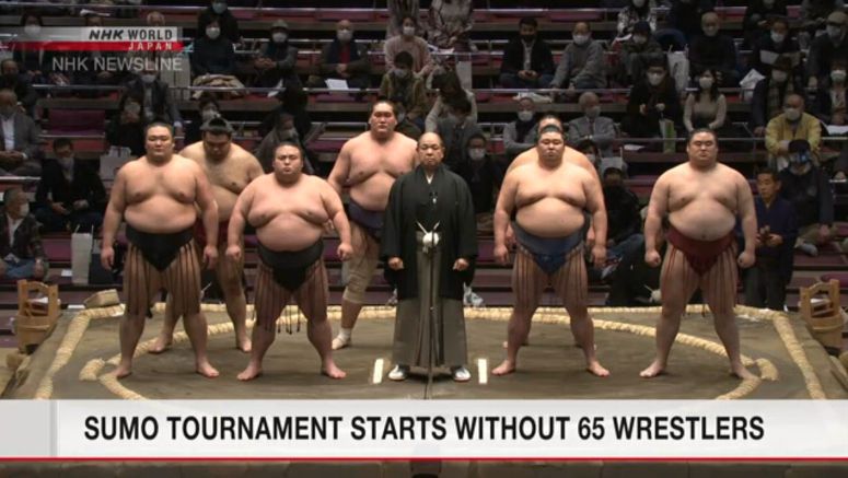 Sumo tournament starts without 65 wrestlers