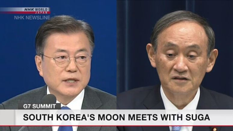 Suga, Moon briefly exchange words in Britain