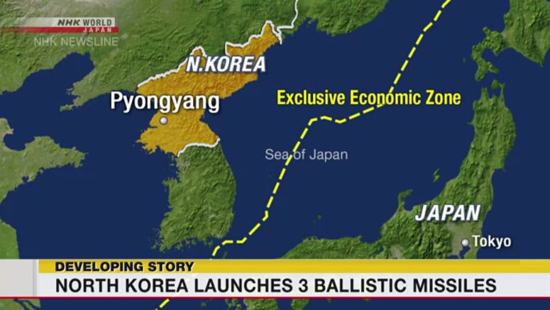 Japan defense minister: 3 N.Korean missiles landed outside Japan's EEZ