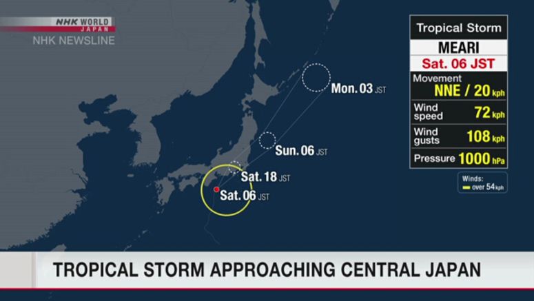 Tropical storm approaching central Japan