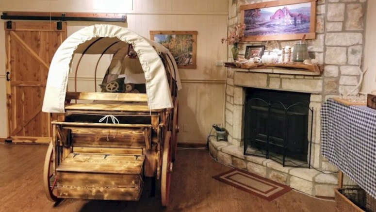 This old wagon bed is for Wild West fanatics