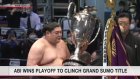 Rank-and-filer Abi wins Kyushu sumo tournament after 3-way playoff